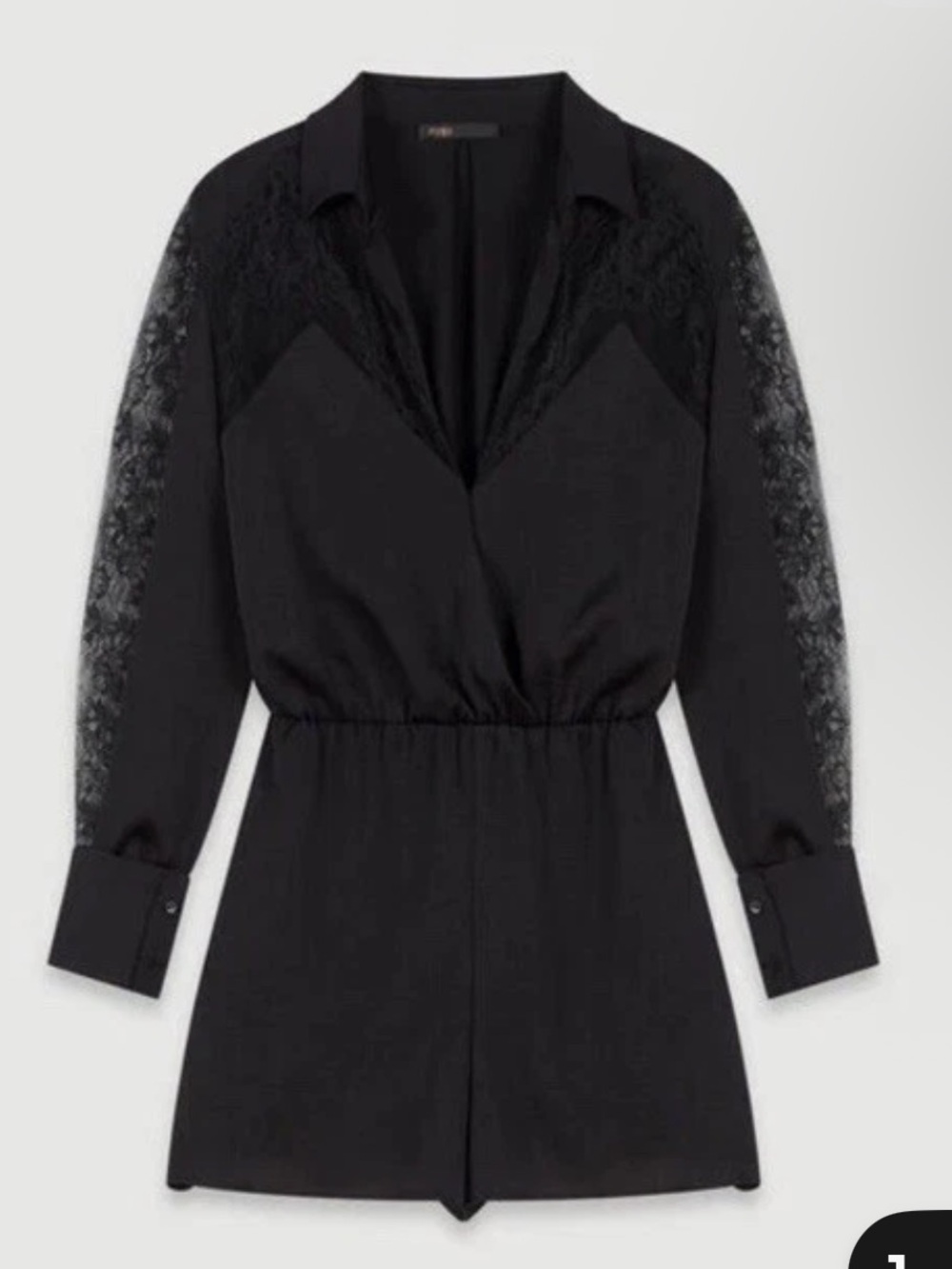 New Maje Black lace romper with sheer sleeves Lace Elegant Classy Old Money Chic